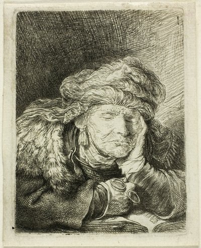 Gammal kvinna som sover av Rembrandt van Rijn