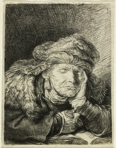 Gammal kvinna som sover av Rembrandt van Rijn