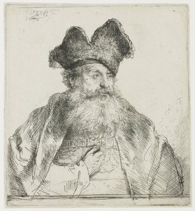 Gammal man med en delad pälsmössa av Rembrandt van Rijn