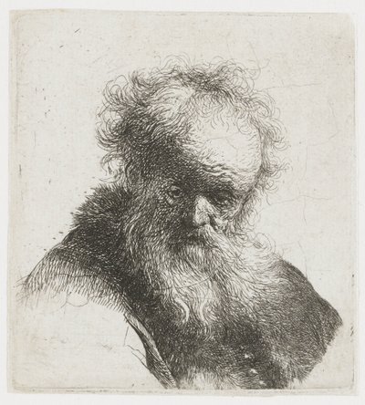 Gammal man med långt skägg och vit ärm av Rembrandt van Rijn