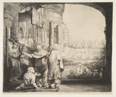 Peter och Johannes helar den krympling vid templets port, 1659. av Rembrandt van Rijn