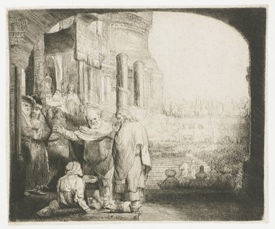Petrus och Johannes botar krymplingen vid templets port av Rembrandt van Rijn