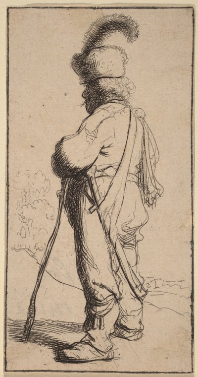 Polacken som stöder sig på en käpp av Rembrandt van Rijn