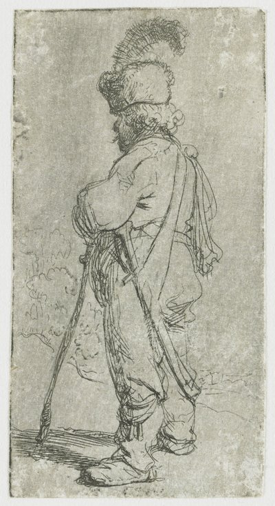 En polack som stöder sig på en käpp av Rembrandt van Rijn