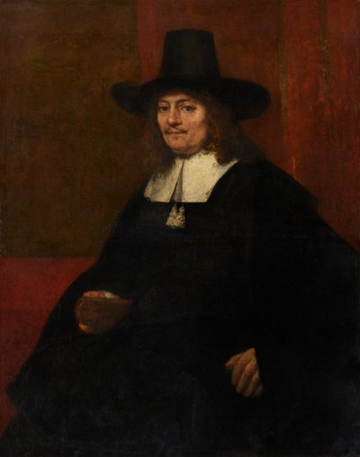 Porträtt av en man i en hög hatt av Rembrandt van Rijn