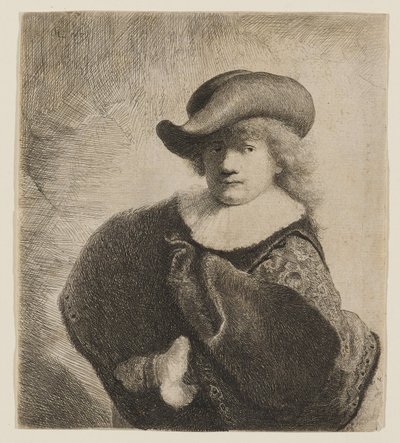 Rembrandt med en mjuk hatt på sned av Rembrandt van Rijn