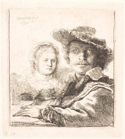 Rembrandt och hans fru Saskia: byster av Rembrandt van Rijn