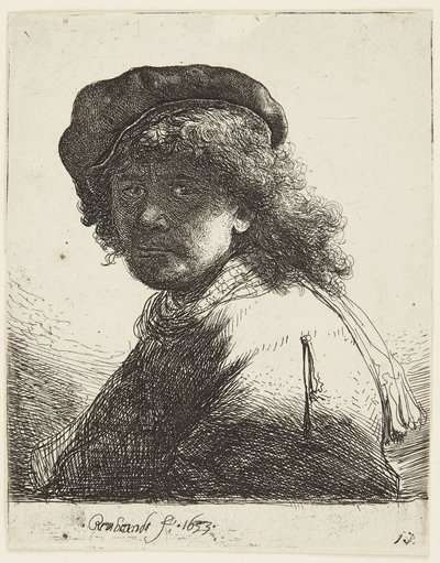 Rembrandt med mössa och halsduk av Rembrandt van Rijn