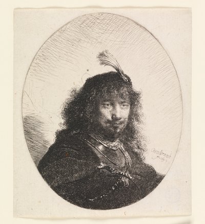 Rembrandt med plymmössa och sänkt sabel av Rembrandt van Rijn