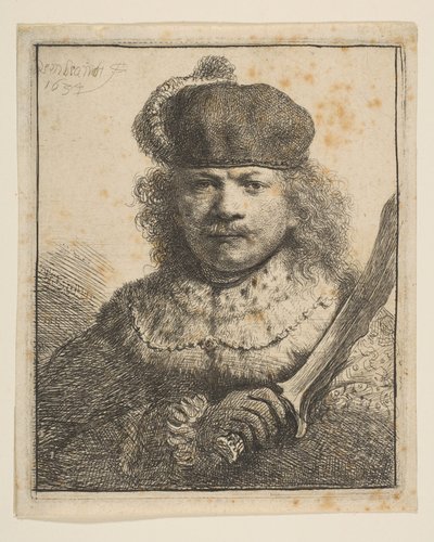 Rembrandt med upphöjd sabel, 1634. av Rembrandt van Rijn