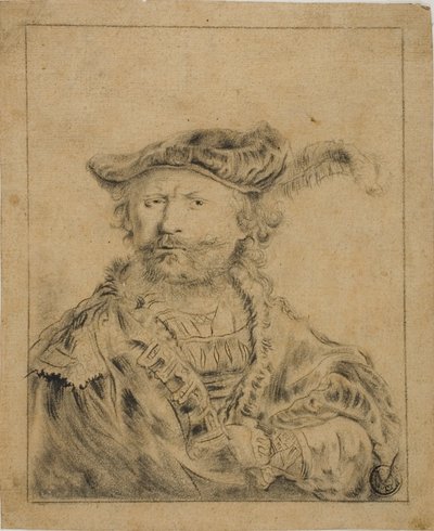 Rembrandt med en plymerad hatt av Rembrandt van Rijn