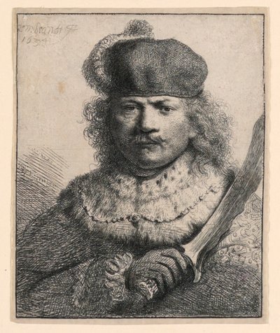 Rembrandt med upphöjd sabel av Rembrandt van Rijn