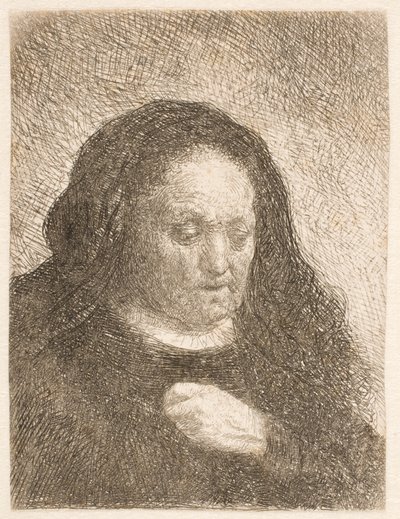Rembrandts mor med handen på bröstet: liten byst av Rembrandt van Rijn