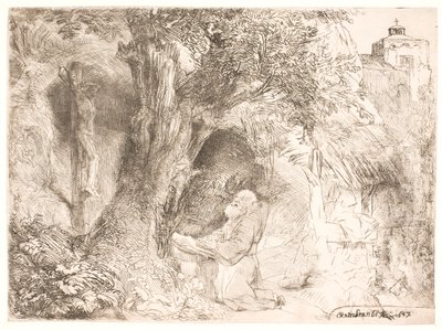 S. Franciskus under ett träd och ber av Rembrandt van Rijn