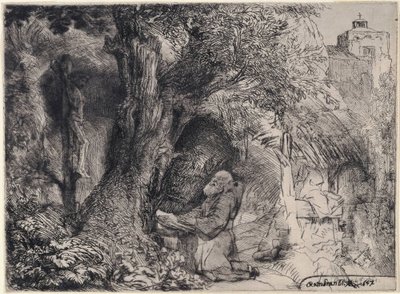 Sankt Franciskus ber under ett träd av Rembrandt van Rijn