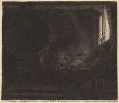 Sankt Hieronymus i ett mörkt rum av Rembrandt van Rijn