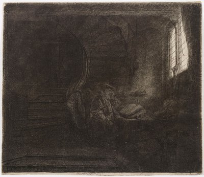 Sankt Hieronymus i ett mörkt rum av Rembrandt van Rijn