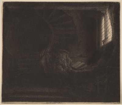 Sankt Hieronymus i ett mörkt rum av Rembrandt van Rijn