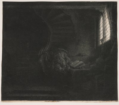 Sankt Hieronymus i ett mörkt rum av Rembrandt van Rijn