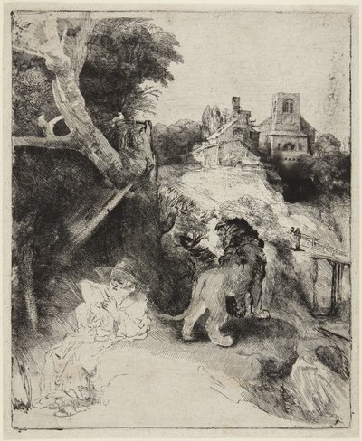 Sankt Hieronymus i ett italienskt landskap av Rembrandt van Rijn