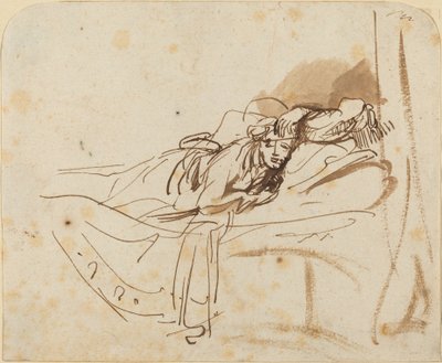 Saskia(?) Ligger i sängen av Rembrandt van Rijn