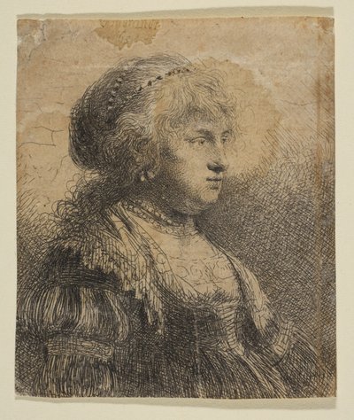 Saskia med pärlor i håret, 1634. av Rembrandt van Rijn