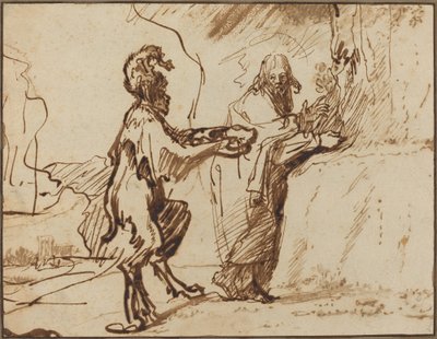 Satan frestar Kristus att förvandla stenar till bröd av Rembrandt van Rijn