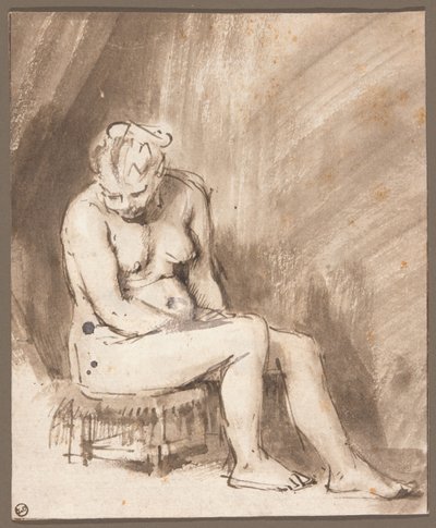 Sittande kvinnlig nakenbild av Rembrandt van Rijn