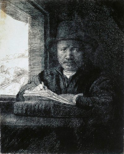 Självporträtt teckning vid ett fönster, 1648. av Rembrandt van Rijn