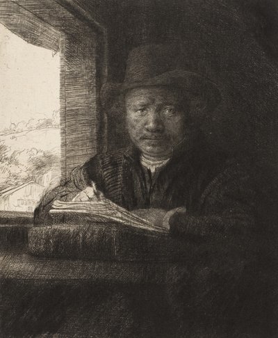 Självporträtt Etsning vid ett fönster, 1648., 1648. av Rembrandt van Rijn