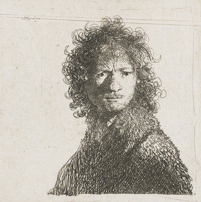 Självporträtt Frowning, 1630 av Rembrandt van Rijn