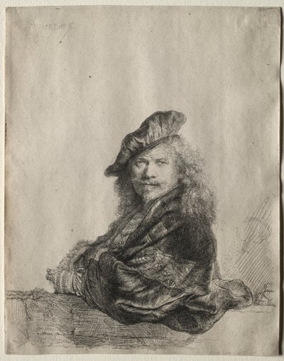 Självporträtt lutad på en stentröskel av Rembrandt van Rijn