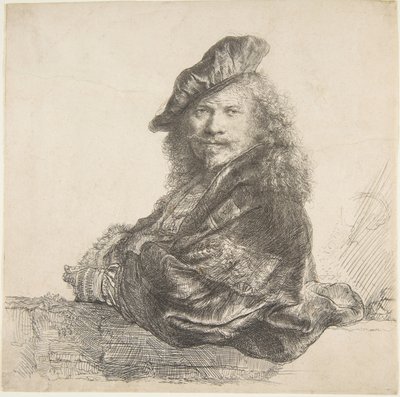 Självporträtt, lutad mot en stenmur, 1639. av Rembrandt van Rijn