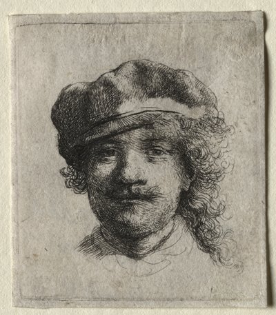 Självporträtt med en mjuk keps: hel ansikte, endast huvud av Rembrandt van Rijn