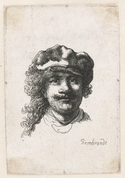 Självporträtt med en mjuk keps: hel ansikte, endast huvud, c. 1635. av Rembrandt van Rijn