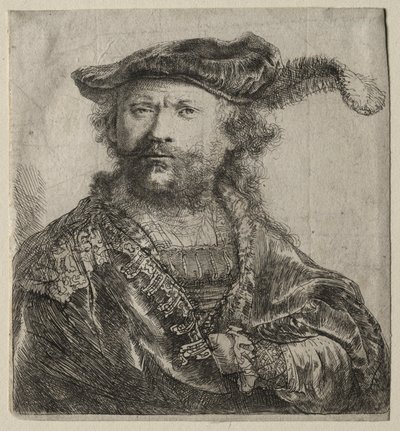 Självporträtt i sammetsmössa med plym, 1638. av Rembrandt van Rijn