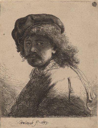 Självporträtt i keps och halsduk med ansiktet mörkt, 1633. av Rembrandt van Rijn
