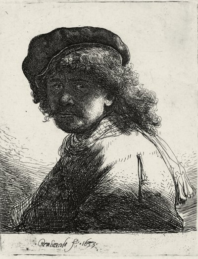Självporträtt i keps och halsduk med ansiktet mörkt, 1633 av Rembrandt van Rijn