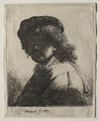 Självporträtt i mössa och halsduk med ansiktet mörkt: byst, 1633. av Rembrandt van Rijn