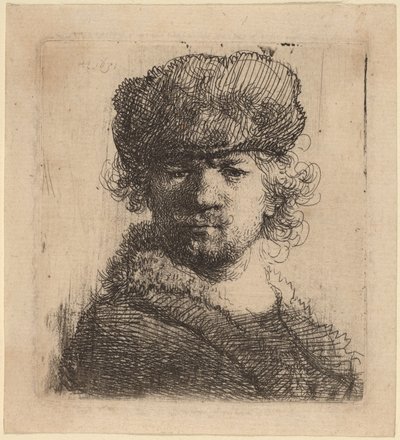 Självporträtt i en kraftig pälsmössa av Rembrandt van Rijn