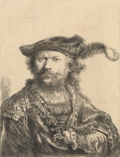 Självporträtt i sammetsmössa med plym, 1638. av Rembrandt van Rijn