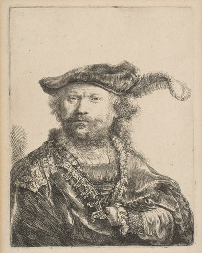 Självporträtt i sammetsmössa med plym, 1638. av Rembrandt van Rijn