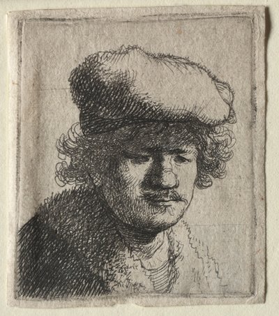 Självporträtt med locket framåtdraget, ca. 1631. av Rembrandt van Rijn