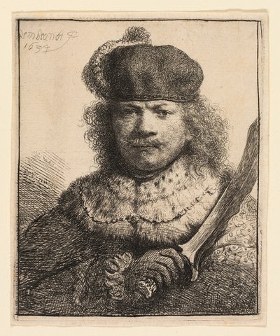 Självporträtt med upphöjd sabel av Rembrandt van Rijn