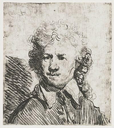 Självporträtt, barhuvad Självporträtt barhuvad: byst, grovt etsad av Rembrandt van Rijn