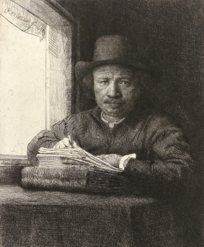 Självporträtt som etsar vid ett fönster, 1648 av Rembrandt van Rijn