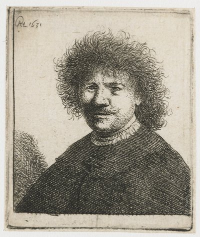 Självporträtt i kappa med fallande krage: byst av Rembrandt van Rijn