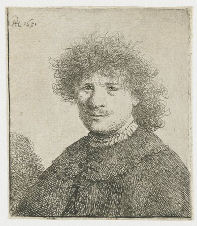 Självporträtt i kappa med fallande krage: byst av Rembrandt van Rijn
