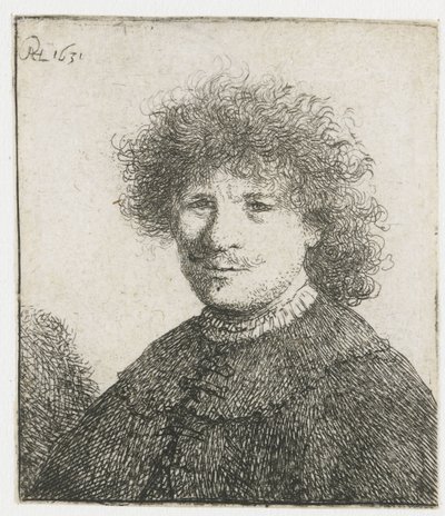 Självporträtt i kappa med fallande krage: byst av Rembrandt van Rijn