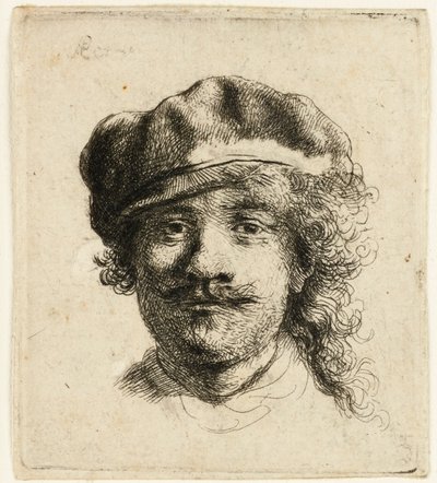 Självporträtt med en mjuk keps: hel ansikte, endast huvud, ca 1634. av Rembrandt van Rijn